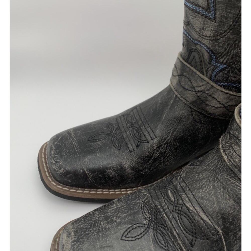 Smoky Mountain Youth Cowboy Boots Black Gray Distress Leather 3.5R Runs Big 4.5 - Picture 5 of 12